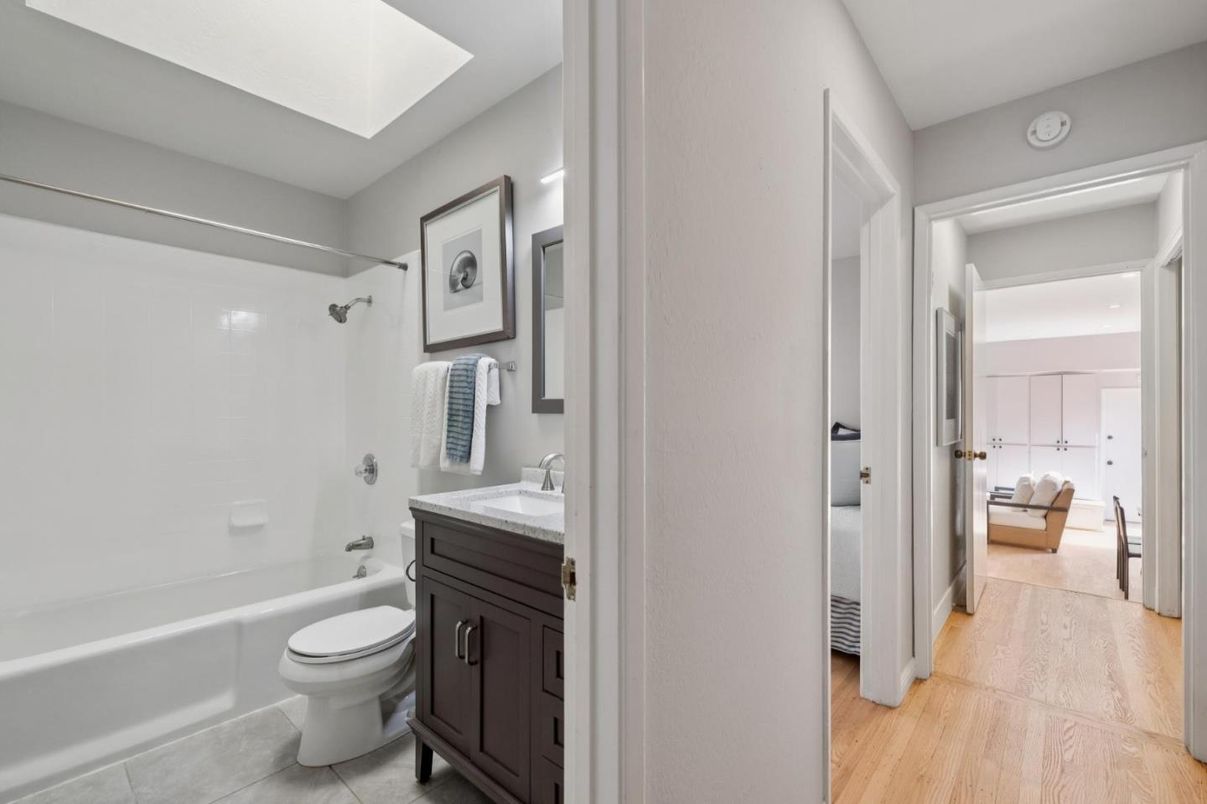 Bathroom, Interior, Recessed Lighting, Wood Texture Flooring