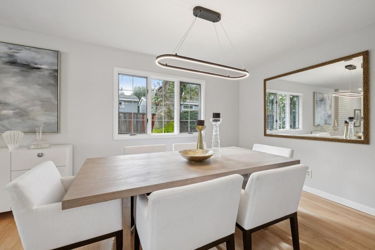 Dining room, Interior, Pendant Lights, Wood Texture Flooring