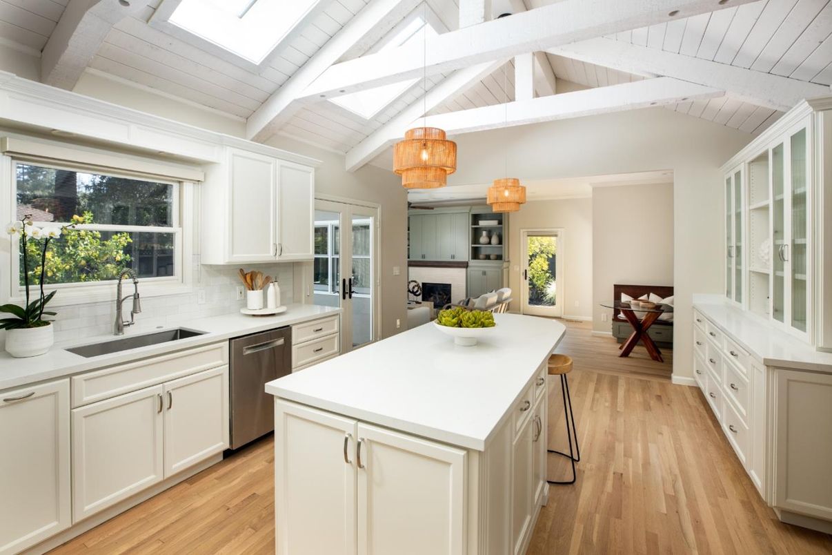 Interior, Kitchen, Pendant Lights, Stainless Steel Appliances, Wood Texture Flooring