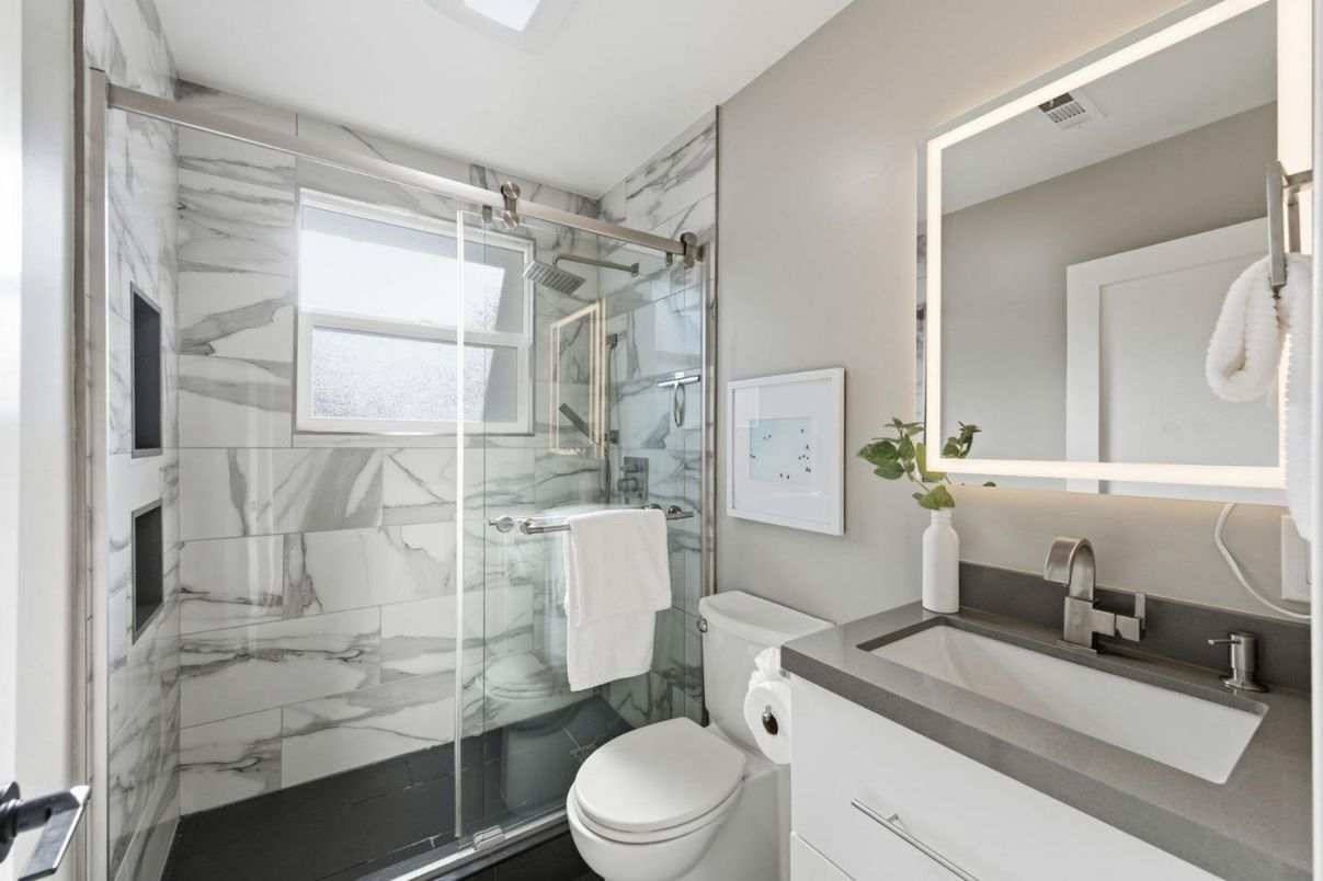 Bathroom, Glass Shower, Interior, Marble Walls