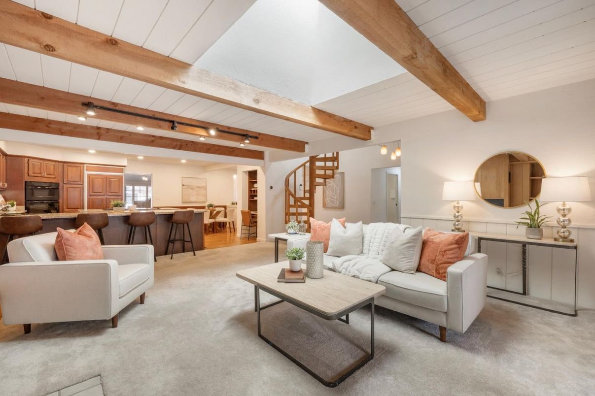 Interior, Kitchen, Living room, Recessed Lighting, Wooden Beams