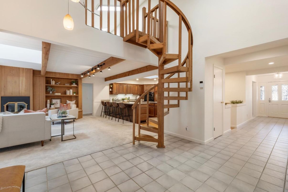 Interior, Kitchen, Living room, Pendant Lights, Recessed Lighting, Wooden Beams, Wooden Walls