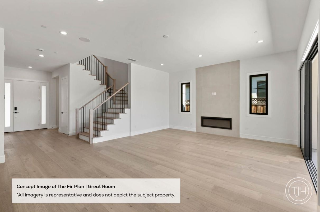 Empty room, Fireplace, Interior, Recessed Lighting, Wood Texture Flooring