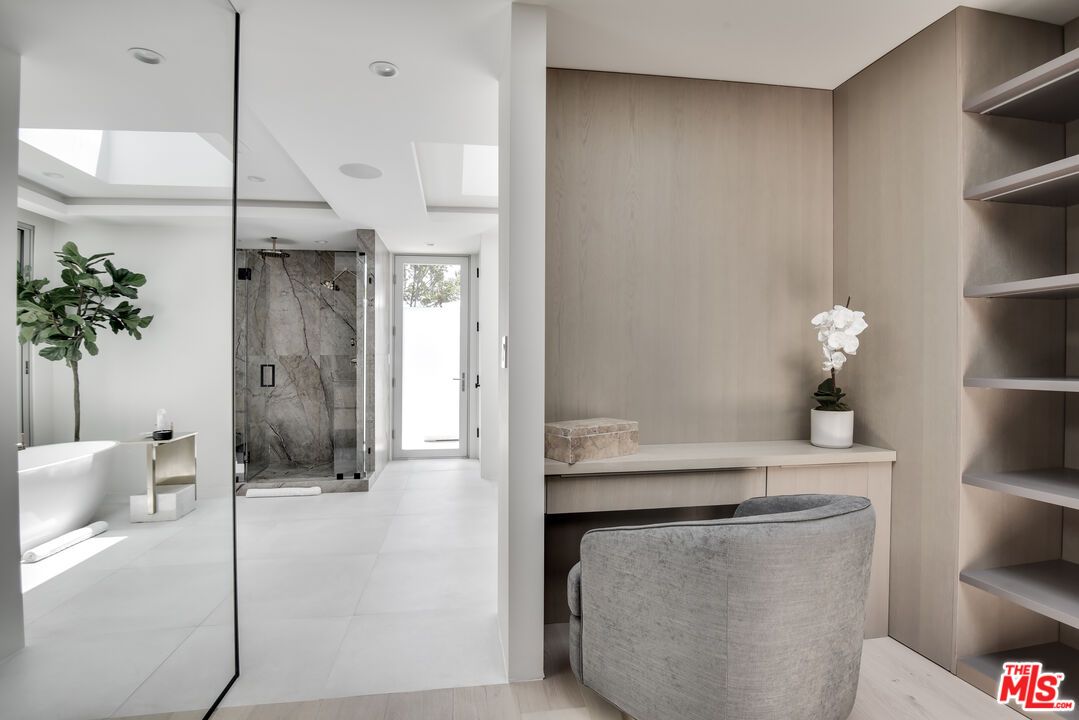 Bathroom, Glass Shower, Interior, Marble Walls, Recessed Lighting