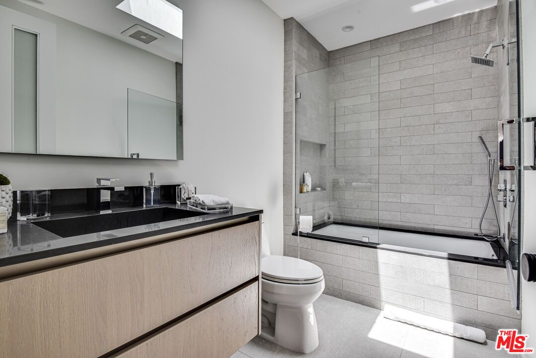 Bathroom, Glass Shower, Interior, Recessed Lighting, Stone Walls