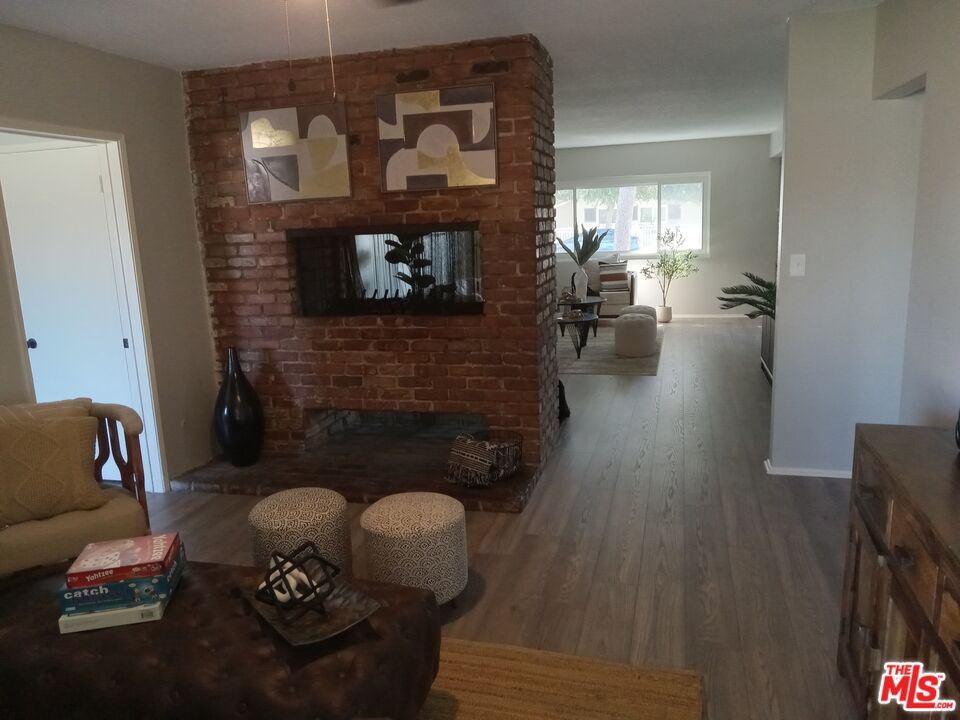 Fireplace, Interior, Pendant Lights, Stone Walls, Wood Texture Flooring