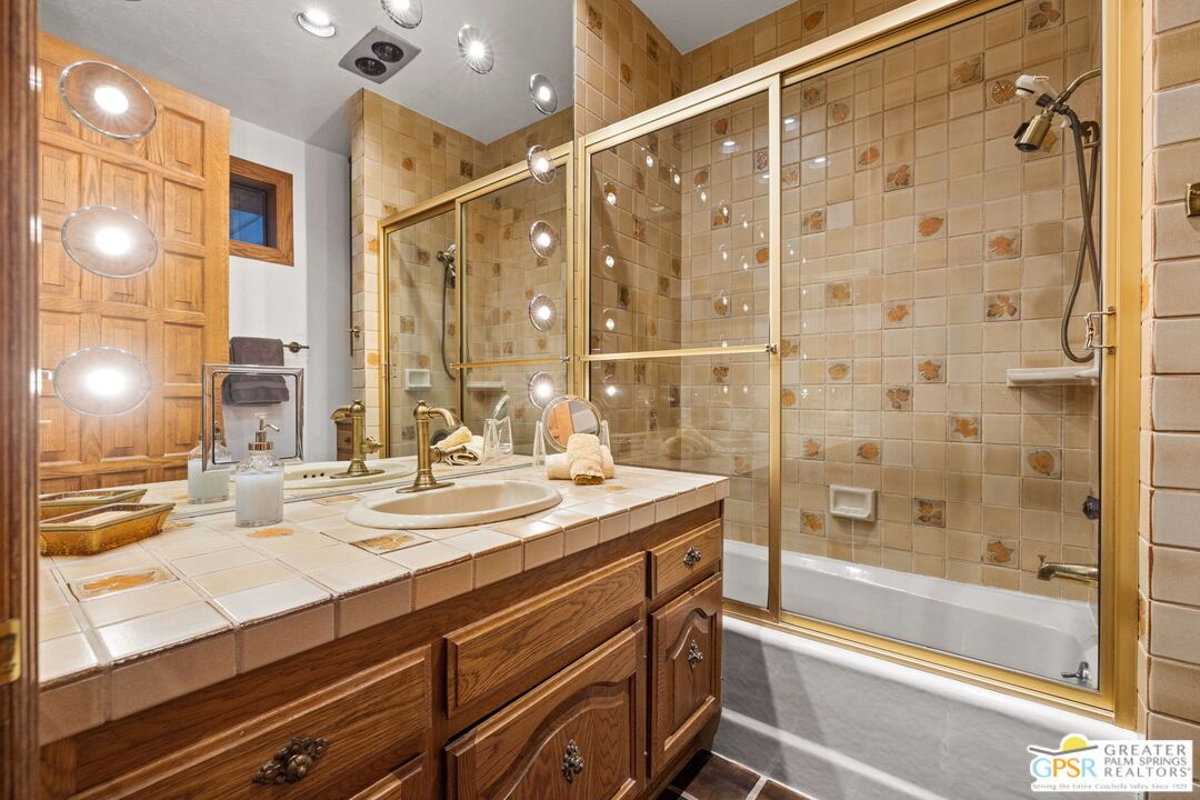 Bathroom, Dual Sink Vanities, Glass Shower, Interior, Recessed Lighting, Tile Countertops