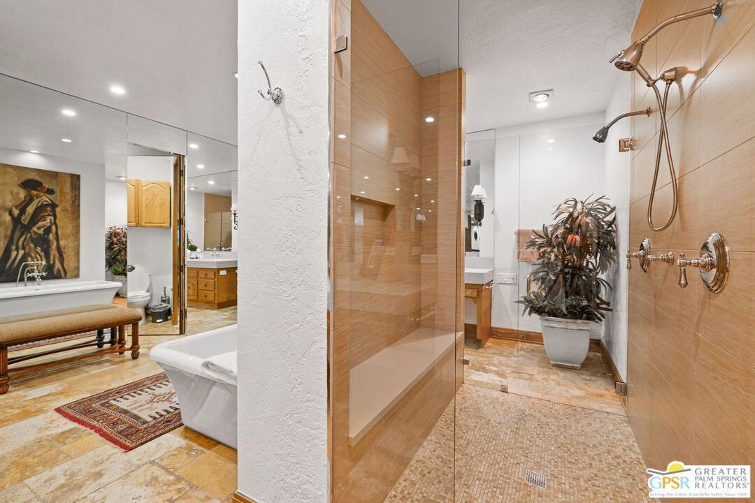 Bathroom, Free Standing Baths, Glass Shower, Interior, Recessed Lighting