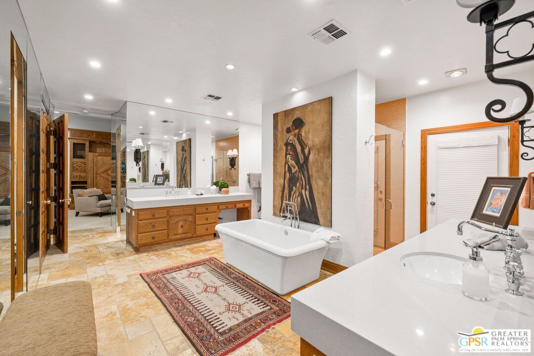 Bathroom, Dual Sink Vanities, Free Standing Baths, Interior, Recessed Lighting