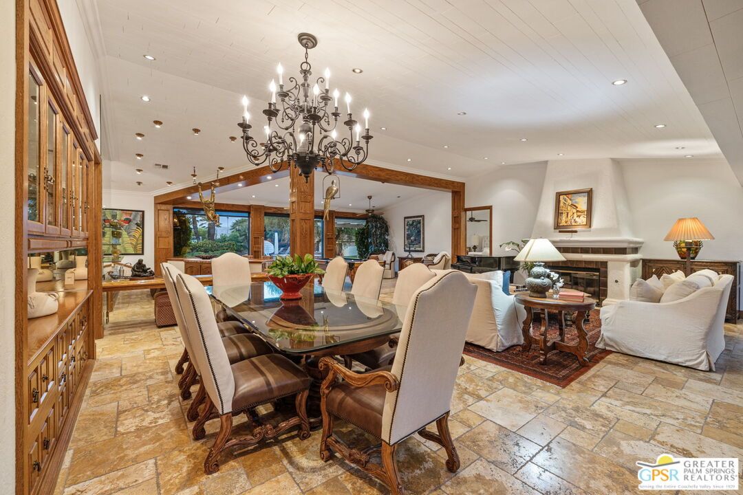 Chandelier, Dining room, Fireplace, Interior, Living room, Piano, Recessed Lighting