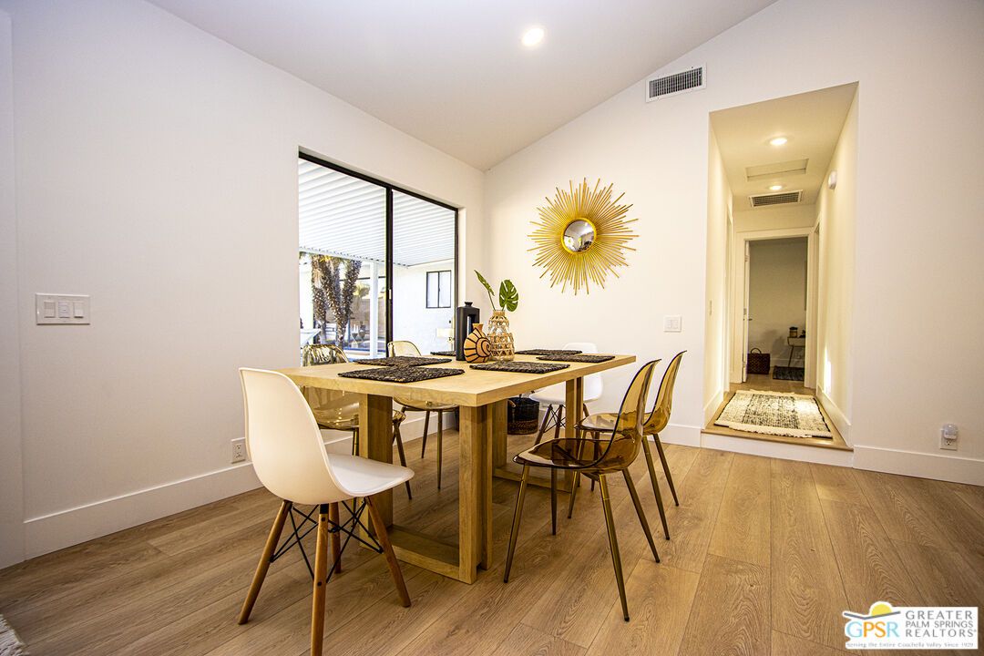 Dining room, Interior, Recessed Lighting, Wood Texture Flooring