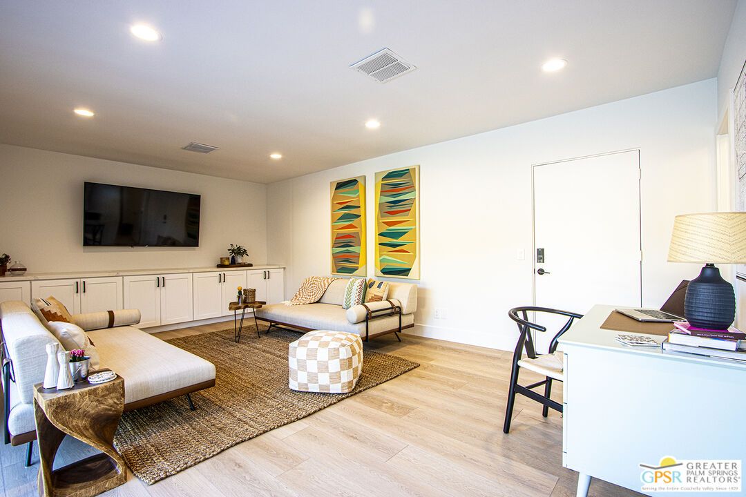 Home Office, Interior, Living room, Recessed Lighting, Wood Texture Flooring