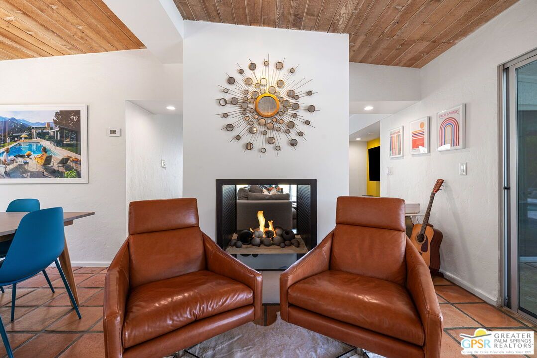 Fireplace, Interior, Living room, Recessed Lighting, Wooden Ceilings