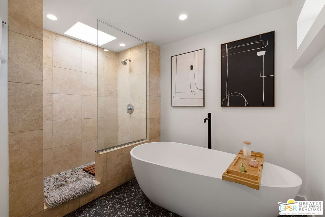 Bathroom, Free Standing Baths, Glass Shower, Interior, Recessed Lighting