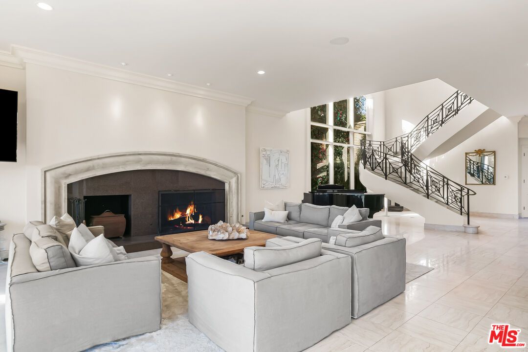 Fireplace, Interior, Living room, Marble, Recessed Lighting