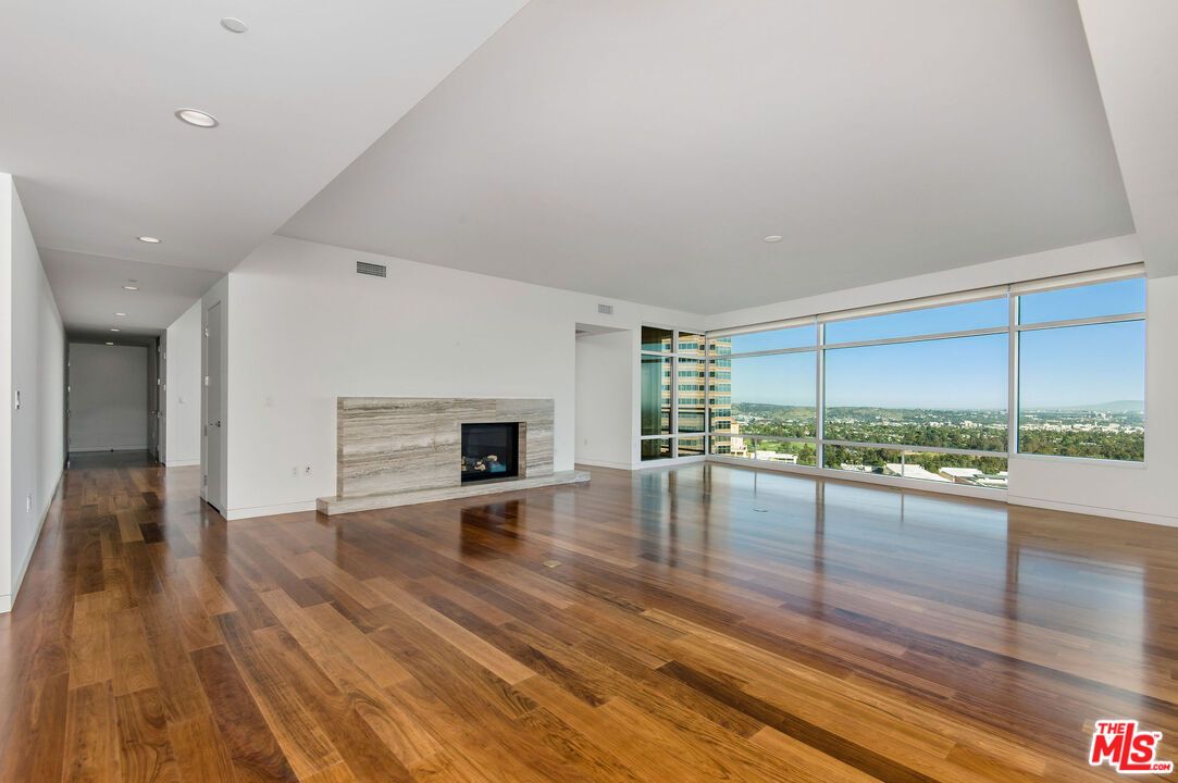 Empty room, Fireplace, Interior, Recessed Lighting, Wood Texture Flooring