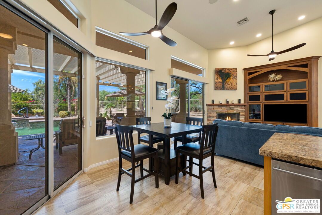 Dining room, Fireplace, Interior, Living room, Recessed Lighting