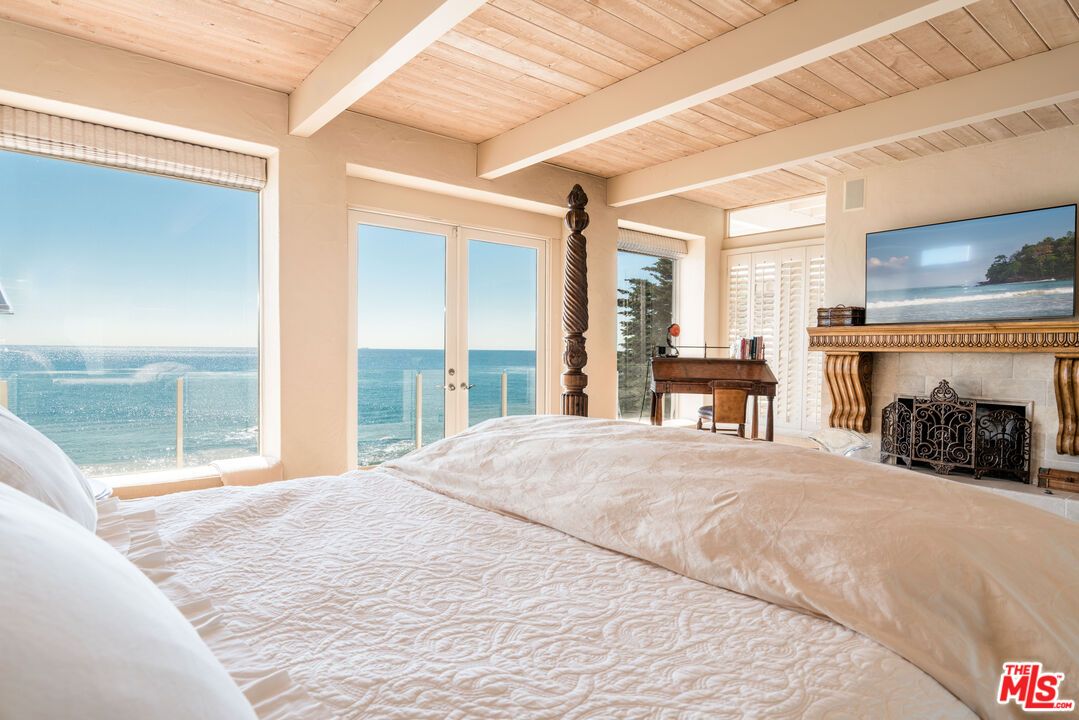 Bedroom, Fireplace, Interior, Water, Wooden Ceilings