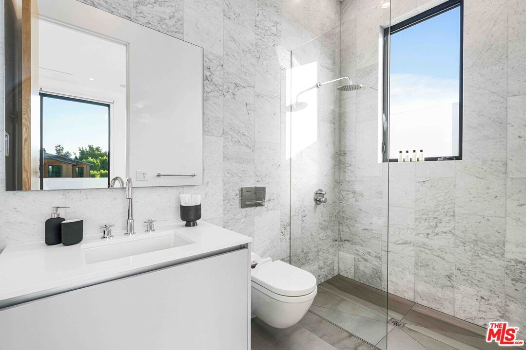 Bathroom, Glass Shower, Interior, Marble Walls, Recessed Lighting