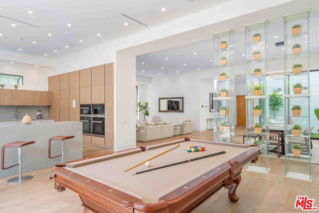 Billiard Table, Game Room, Interior, Kitchen, Recessed Lighting, Wood Texture Flooring