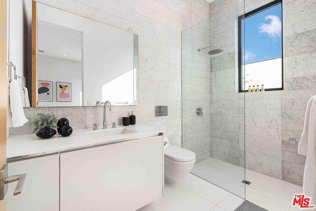 Bathroom, Glass Shower, Interior, Marble Walls, Recessed Lighting