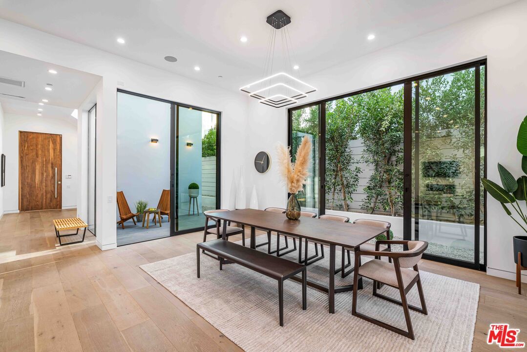 Dining room, Interior, Pendant Lights, Recessed Lighting, Wood Texture Flooring