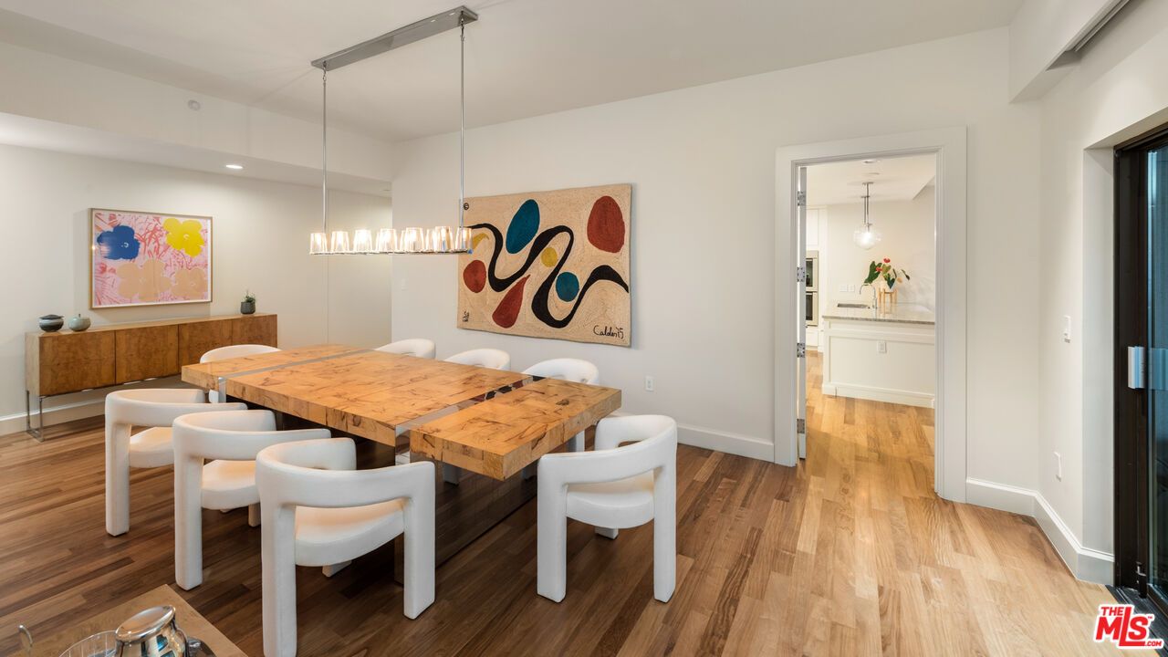 Dining room, Interior, Pendant Lights, Recessed Lighting, Wood Texture Flooring