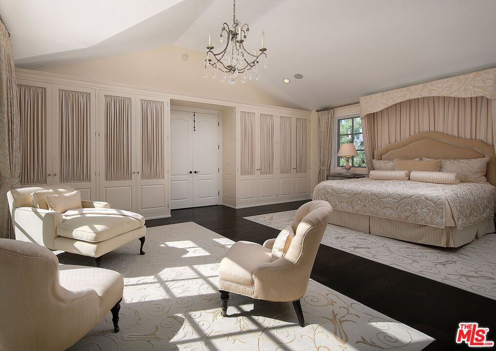 Bedroom, Chandelier, Interior, Recessed Lighting, Wood Texture Flooring