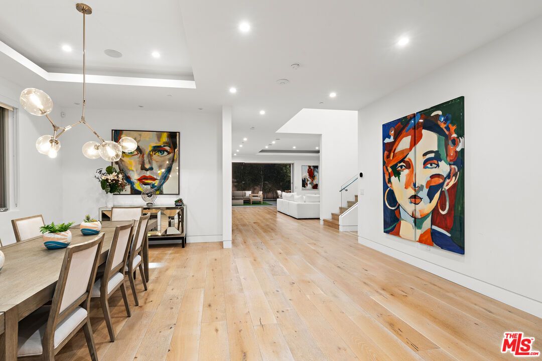 Dining room, Interior, Living room, Pendant Lights, Recessed Lighting, Wood Texture Flooring
