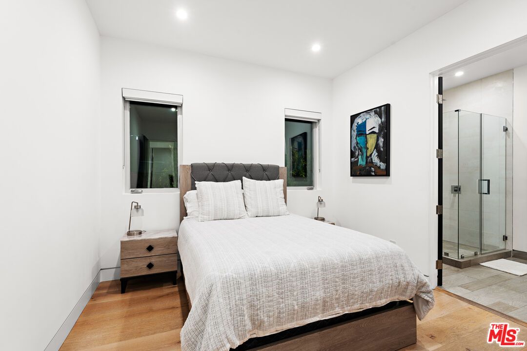 Bathroom, Bedroom, Glass Shower, Interior, Recessed Lighting, Wood Texture Flooring