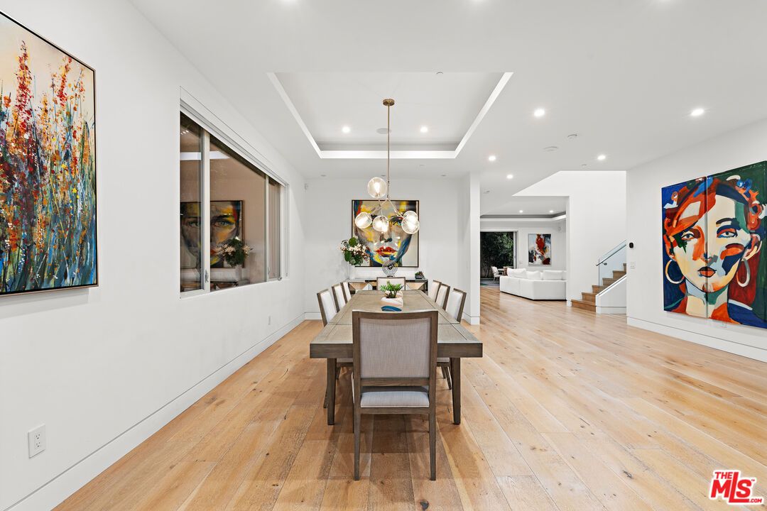 Dining room, Interior, Pendant Lights, Recessed Lighting, Wood Texture Flooring