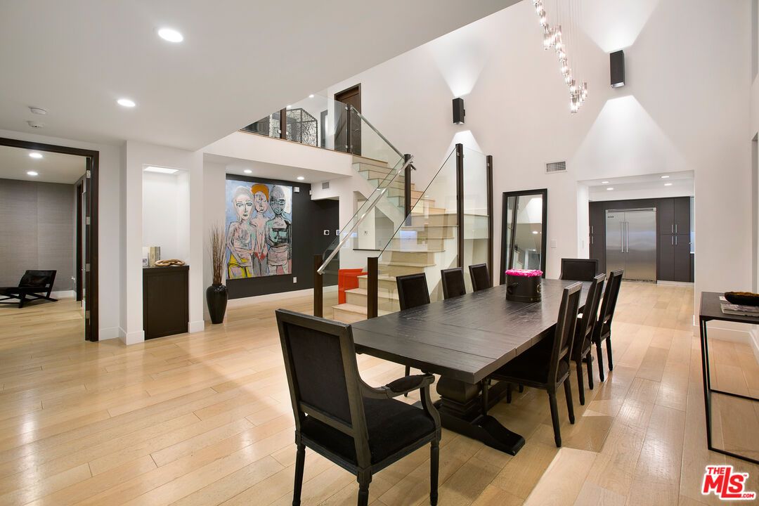 Dining room, Interior, Pendant Lights, Recessed Lighting, Wood Texture Flooring