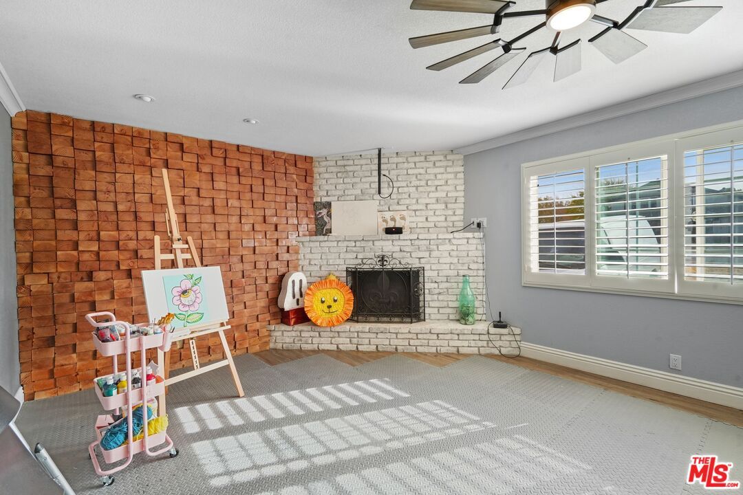 Fireplace, Interior, Recessed Lighting, Stone Walls