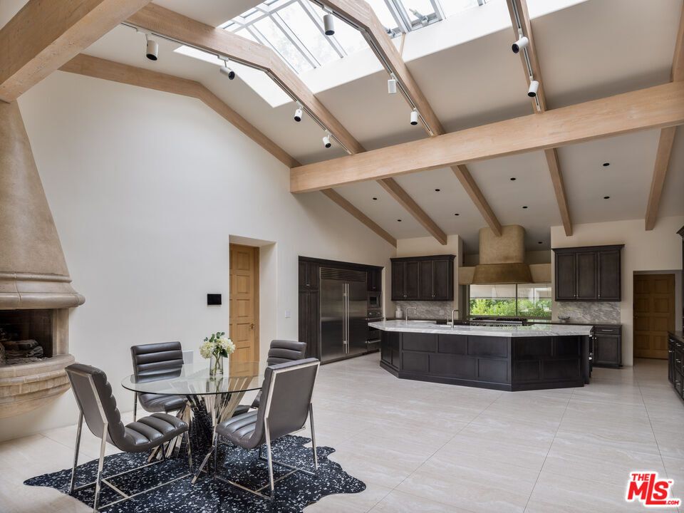 Dining room, Interior, Kitchen, Recessed Lighting, Stainless Steel Appliances, Wooden Beams