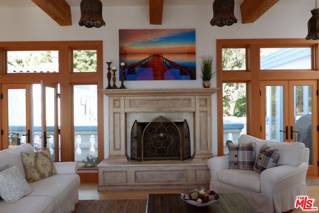 Fireplace, Interior, Water, Wooden Beams, Wood Texture Flooring
