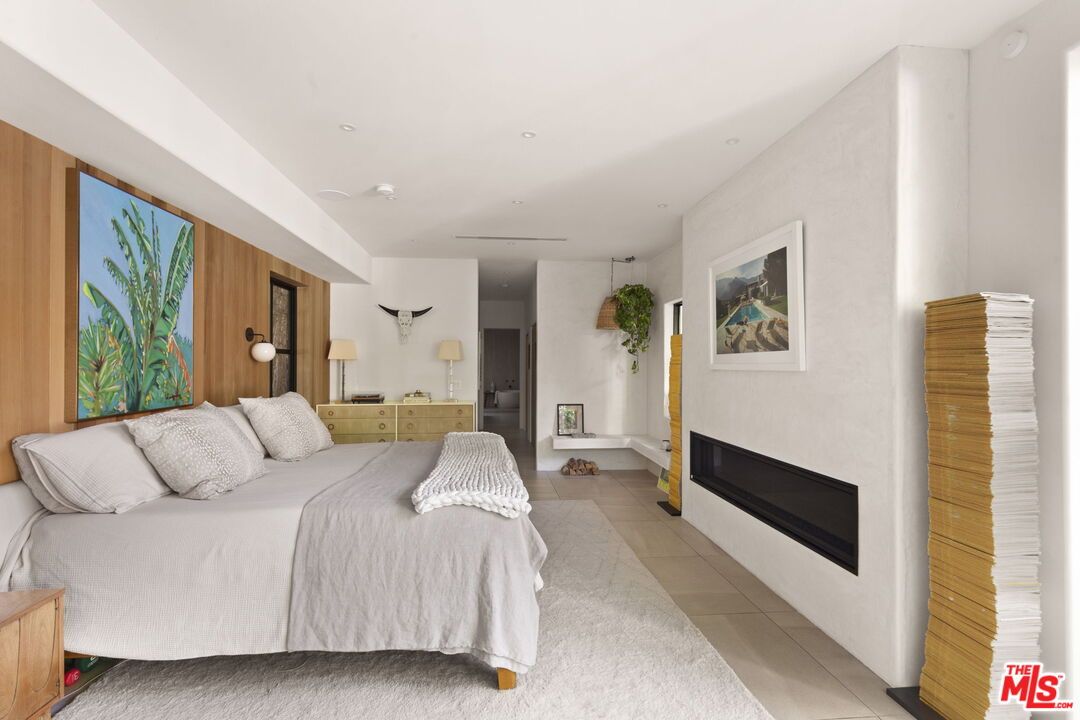 Bedroom, Fireplace, Interior, Recessed Lighting, Wooden Walls