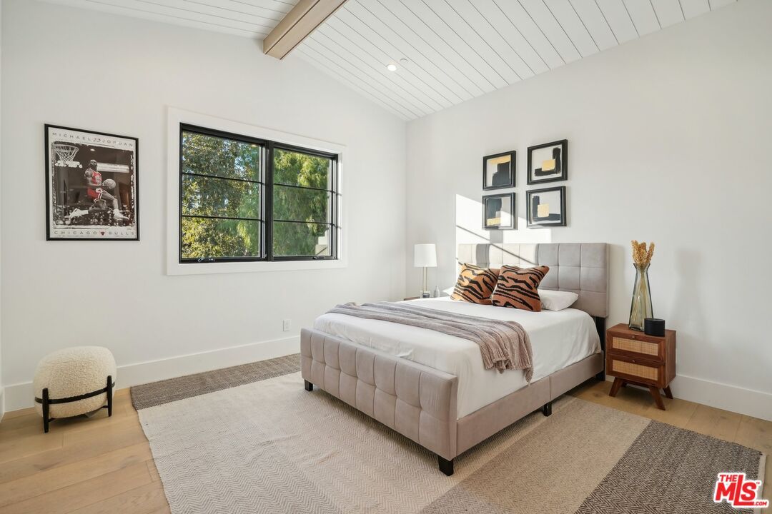 Bedroom, Interior, Recessed Lighting, Wooden Beams, Wood Texture Flooring