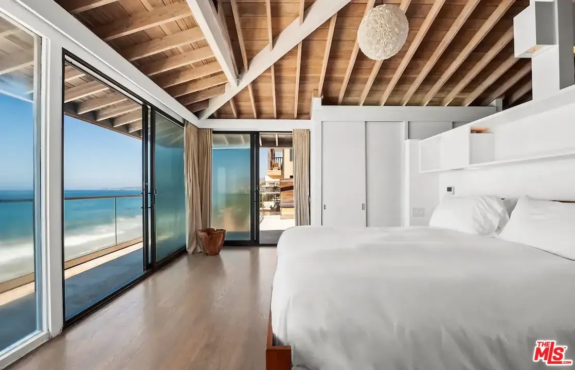 Bedroom, Interior, Pendant Lights, Water, Wooden Beams, Wooden Ceilings, Wood Texture Flooring