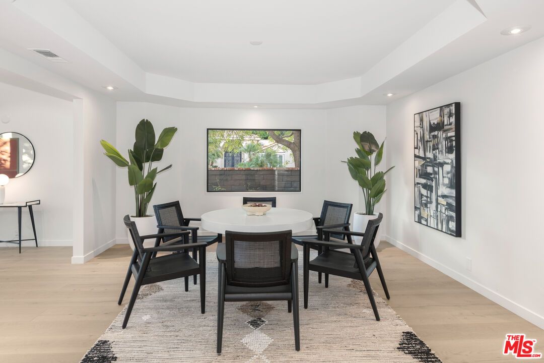 Dining room, Interior, Recessed Lighting, Wood Texture Flooring