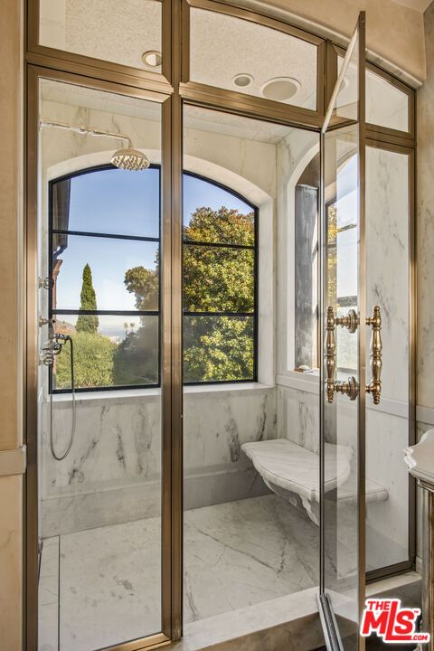 Bathroom, Glass Shower, Interior, Marble, Marble Walls
