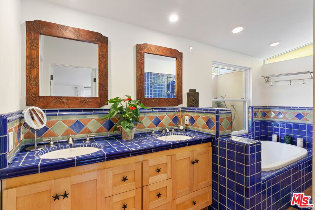 Bathroom, Dual Sink Vanities, Interior, Recessed Lighting, Tile Countertops