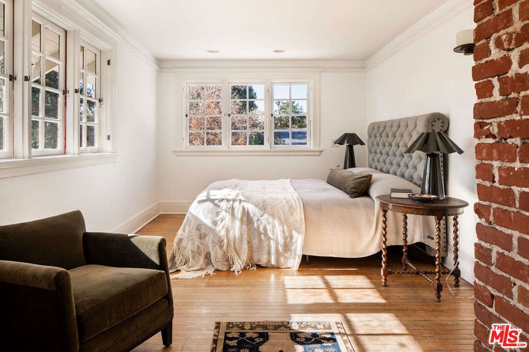 Bedroom, Interior, Stone Walls, Wood Texture Flooring