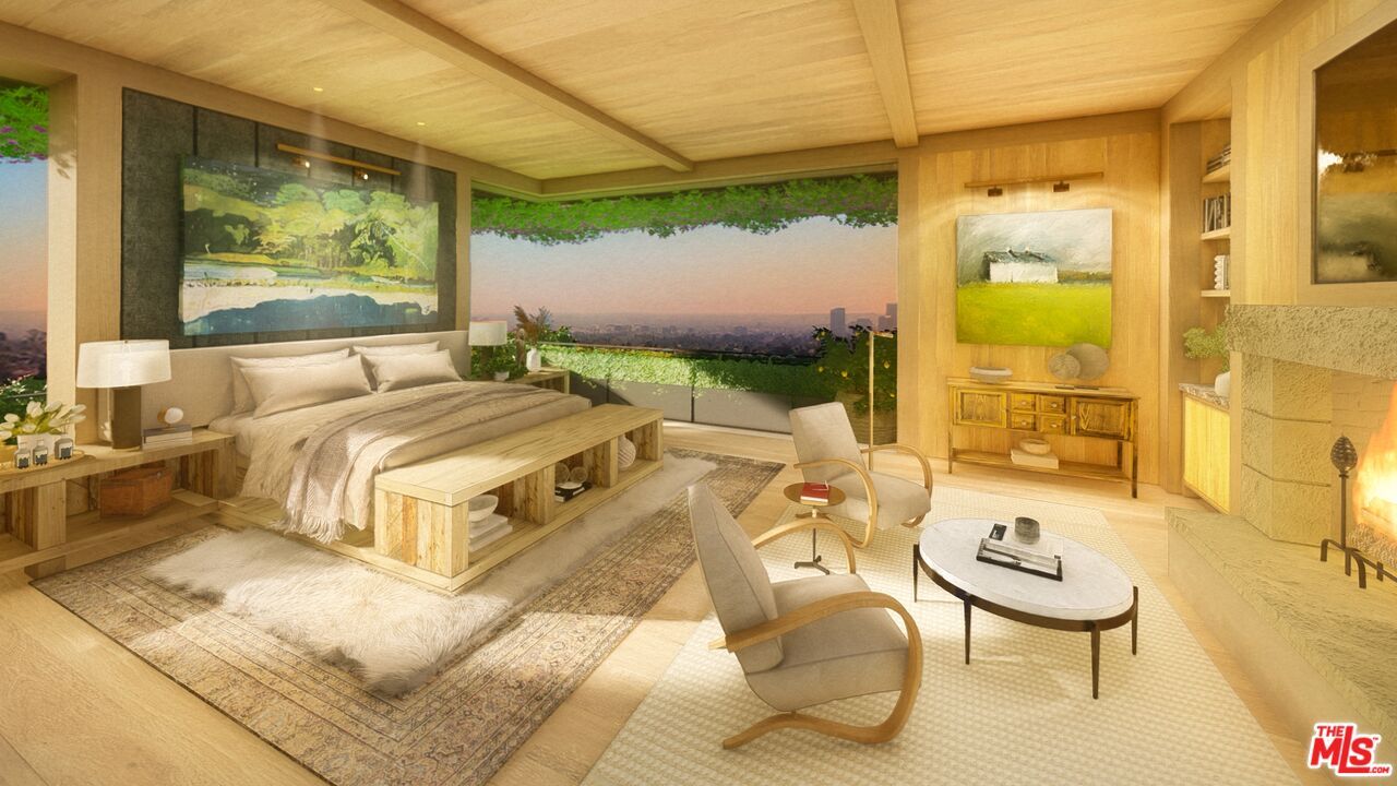 Bedroom, Fireplace, Interior, Wooden Ceilings, Wood Texture Flooring