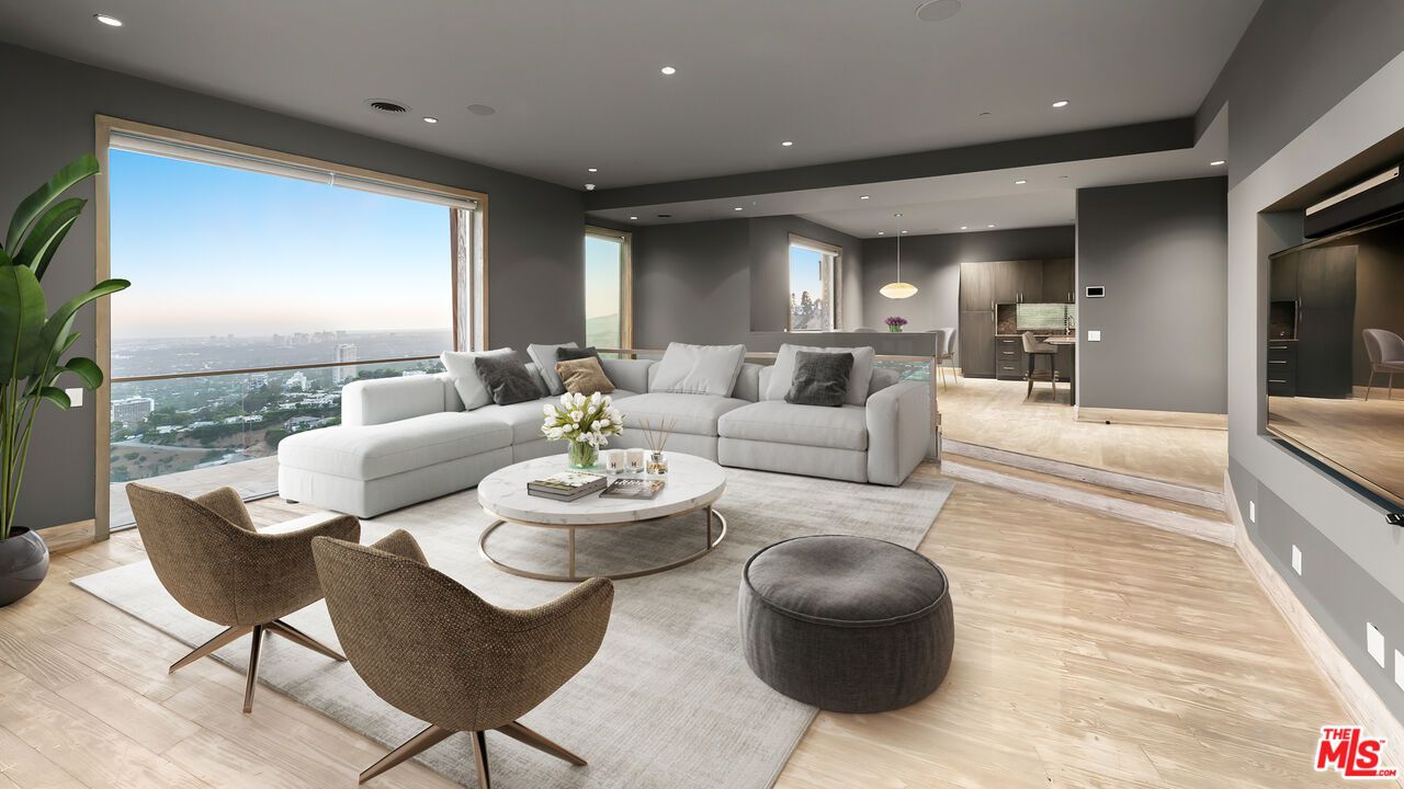 Interior, Living room, Pendant Lights, Recessed Lighting, Water, Wood Texture Flooring