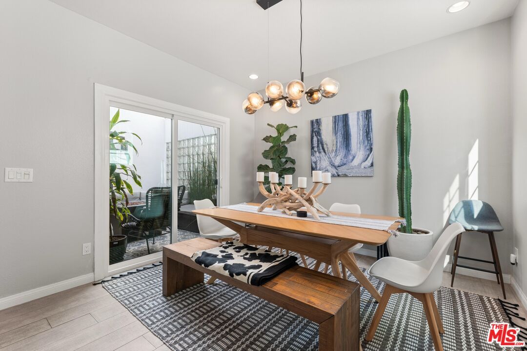 Dining room, Interior, Pendant Lights, Recessed Lighting, Wood Texture Flooring