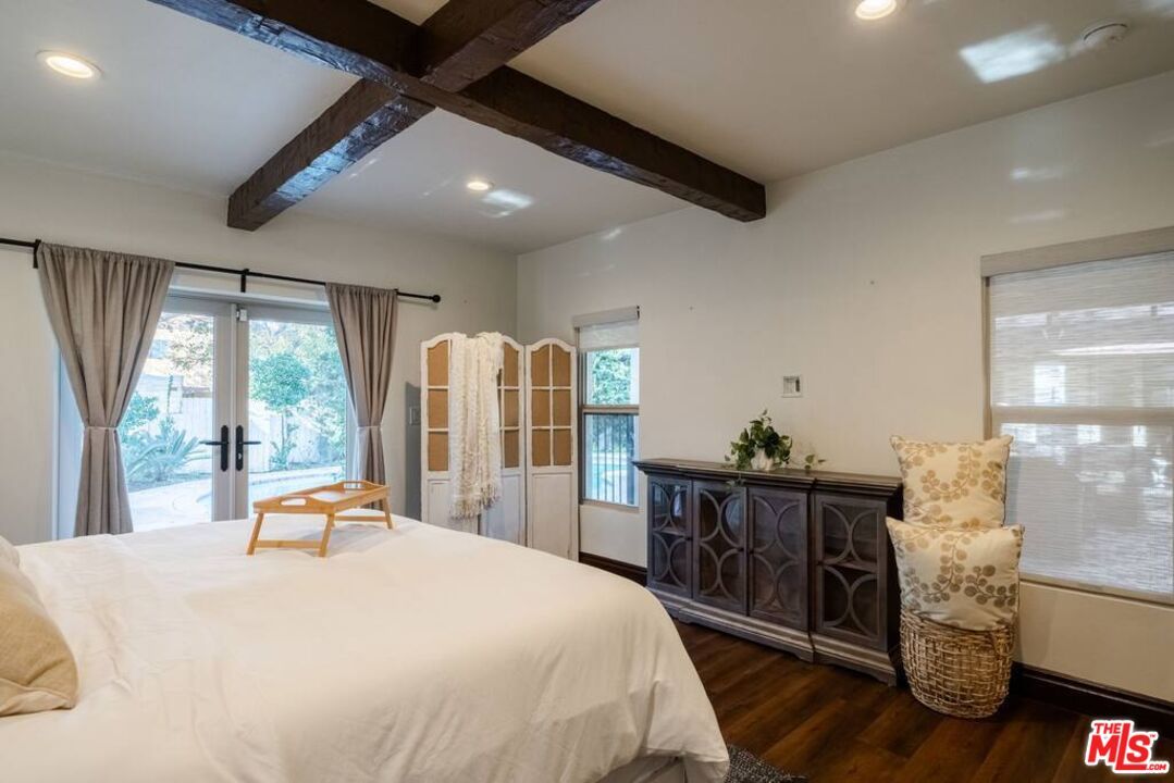 Bedroom, Interior, Recessed Lighting, Wooden Beams, Wood Texture Flooring