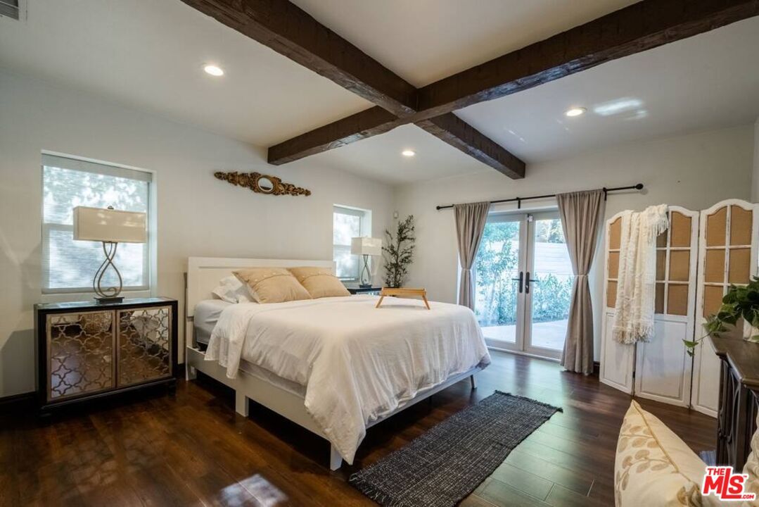 Bedroom, Interior, Recessed Lighting, Wooden Beams, Wood Texture Flooring