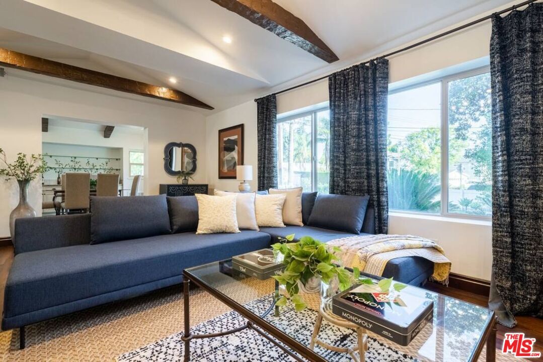 Dining room, Interior, Living room, Recessed Lighting, Wooden Beams, Wood Texture Flooring
