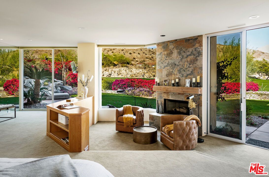 Fireplace, Interior, Recessed Lighting, Stone Walls