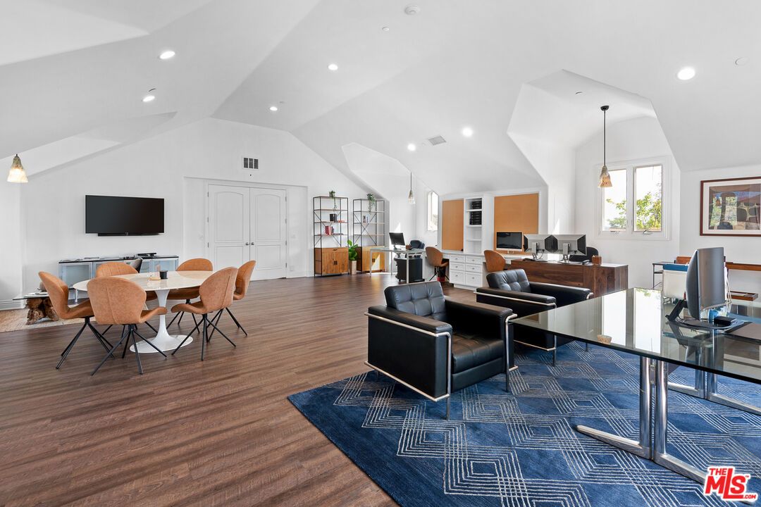 Home Office, Interior, Living room, Pendant Lights, Recessed Lighting, Wood Texture Flooring